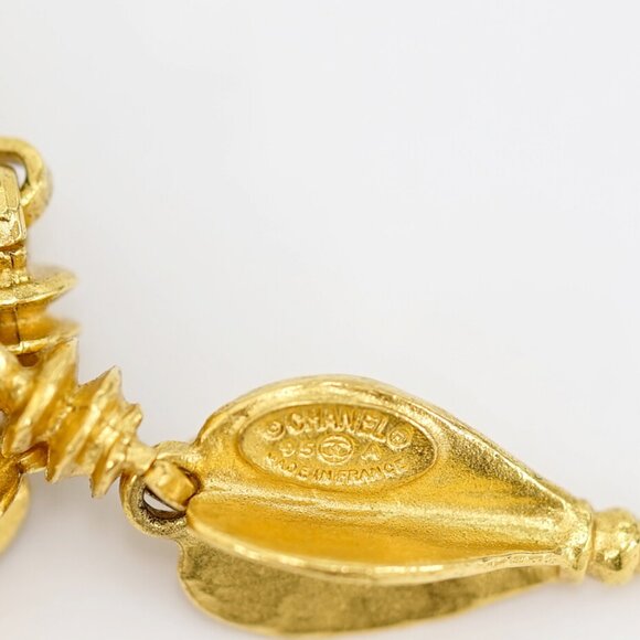 CHANEL CC Logos Round fringe Clip-On Earrings Gold Tone 95A Auth w/Box c1129-1 - Picture 4 of 5